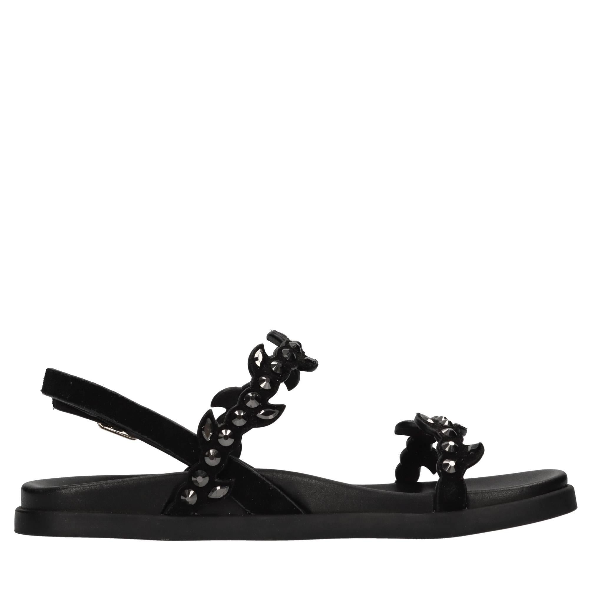 Sandali Flat in camoscio e strass 
