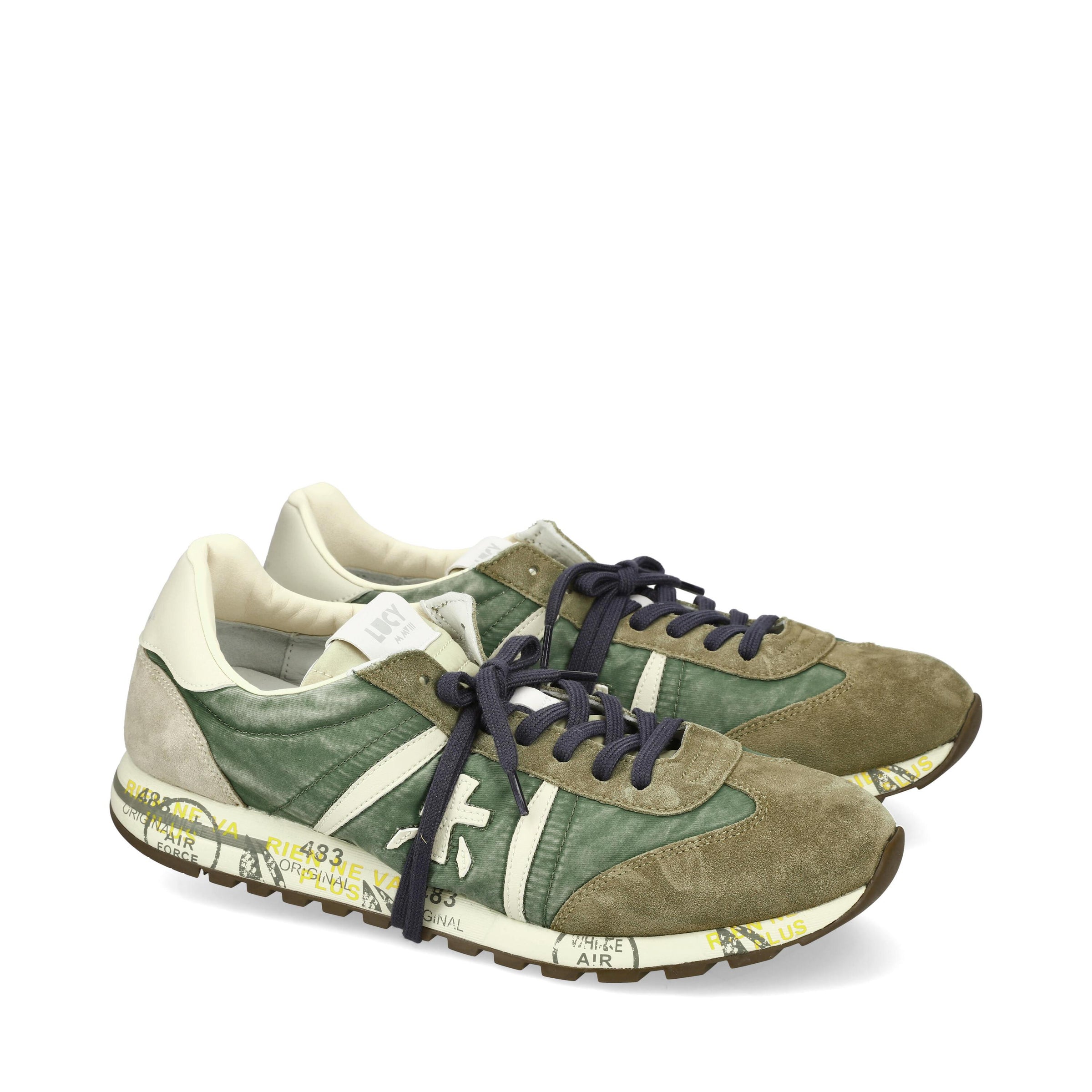 Sneakers in pelle scamosciata, tessuto e inserti in pelle 