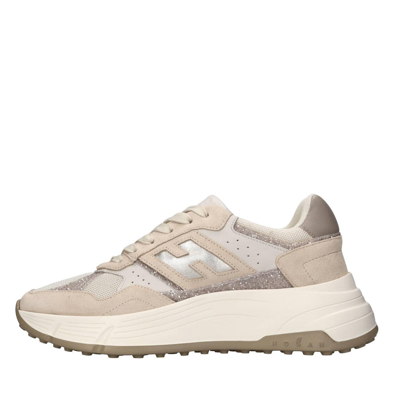 Sneakers in pelle camoscio e glitter 