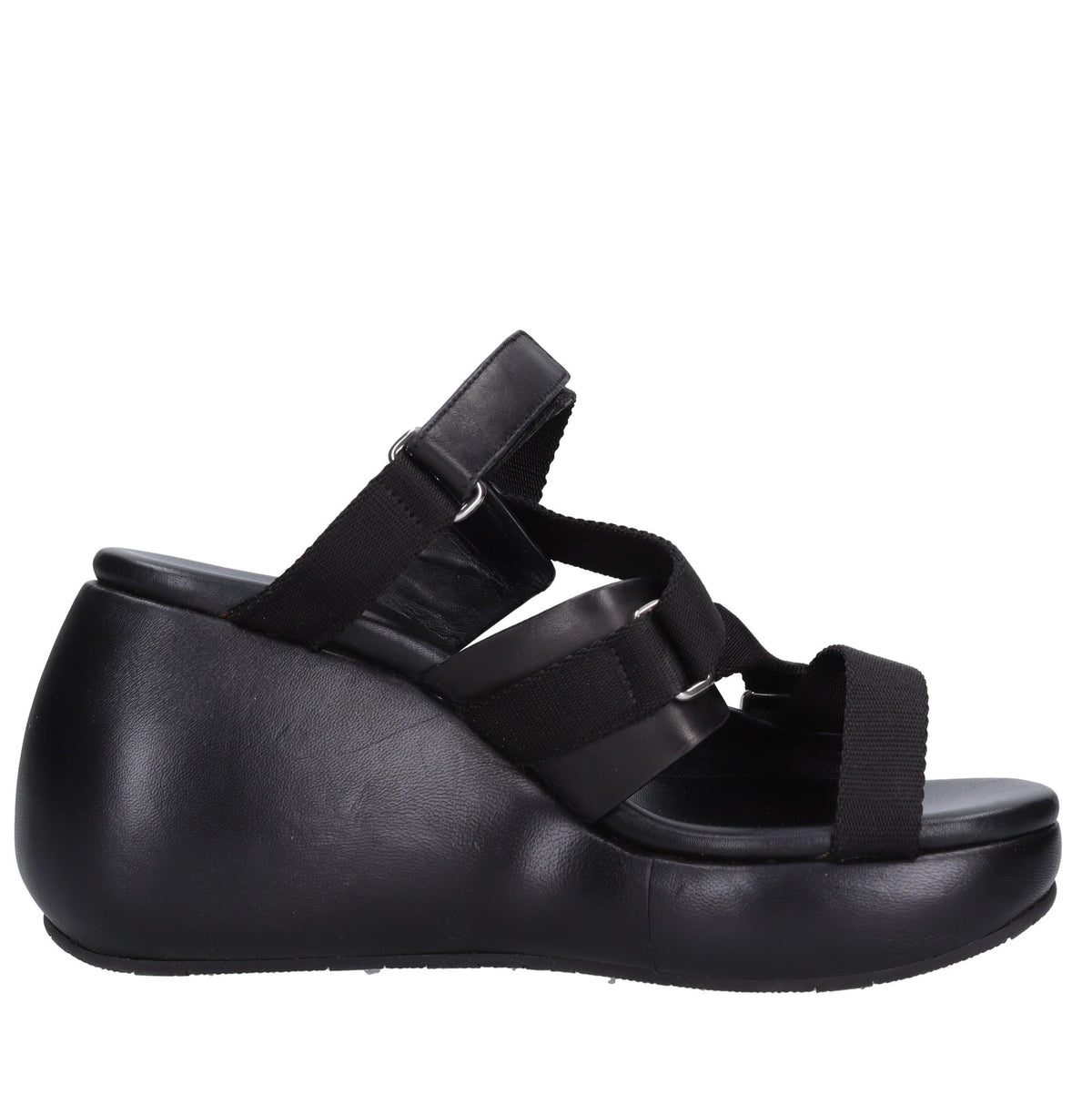 Mules Zeppa in pelle e tessuto 
