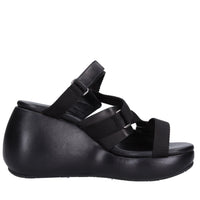 Mules Zeppa in pelle e tessuto 