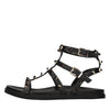 EMANUELLE VEE Leather flat sandals with applications