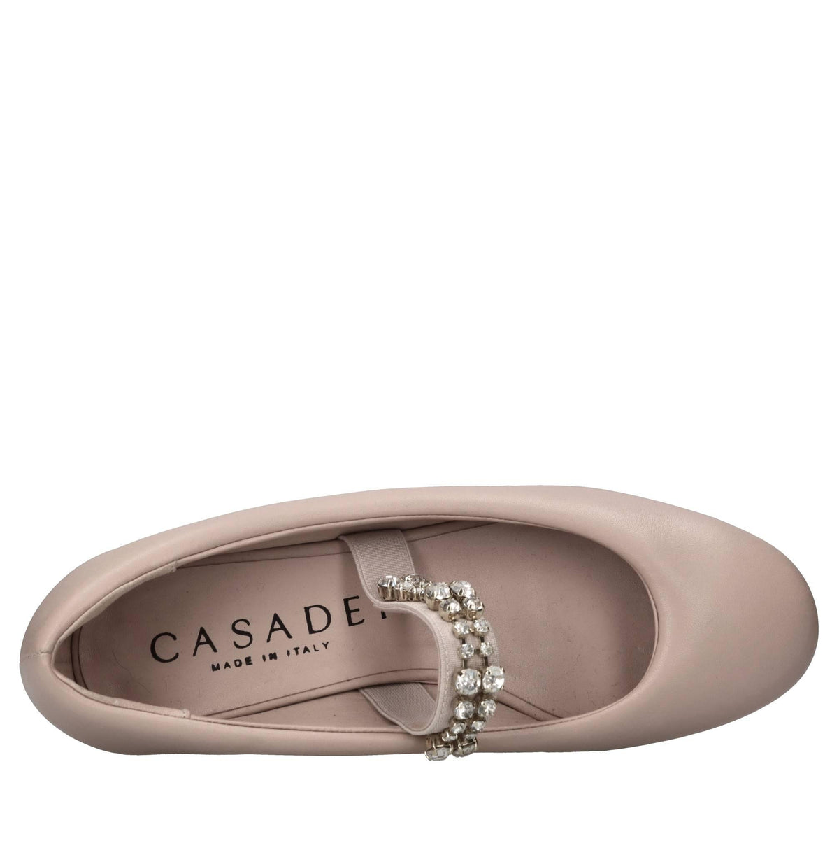 Ballerine in pelle con fascia elastica ricoperta di strass 