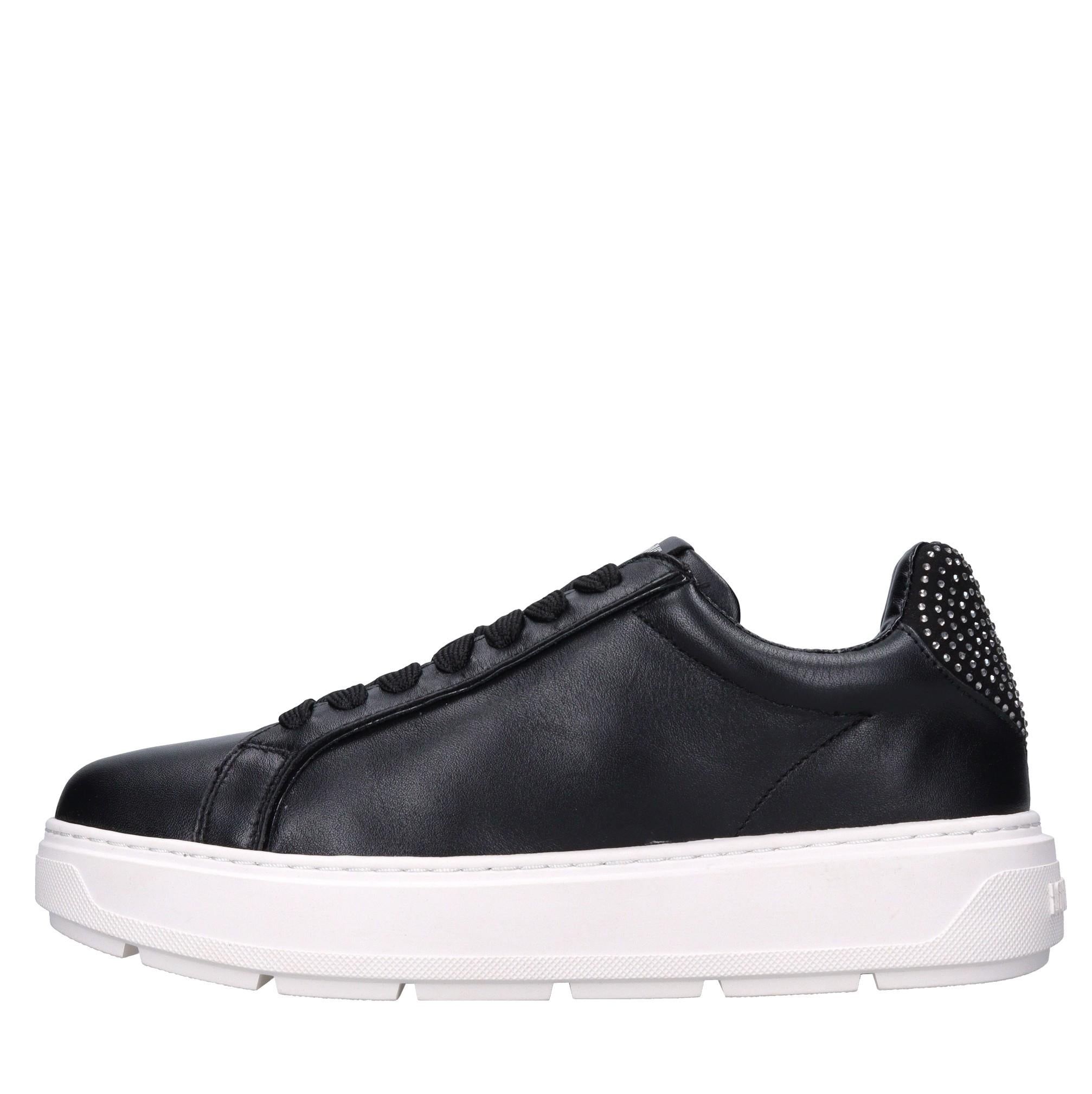 Sneakers in pelle, ecopelle e strass 