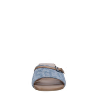 Mules in pelle e tessuto 