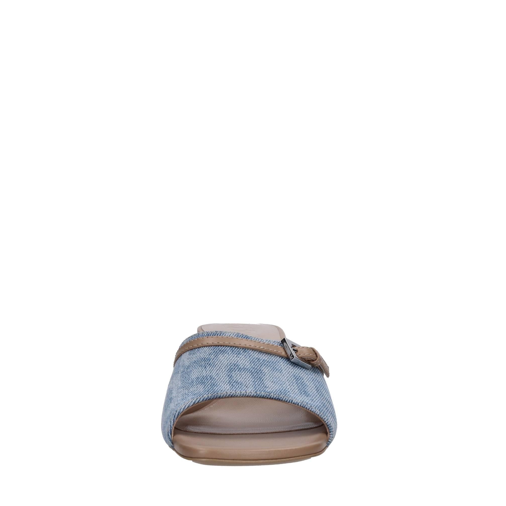 Mules in pelle e tessuto 