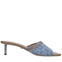 Mules in pelle e tessuto 