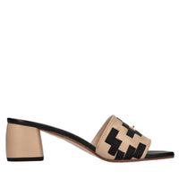 Mules in pelle e tessuto 