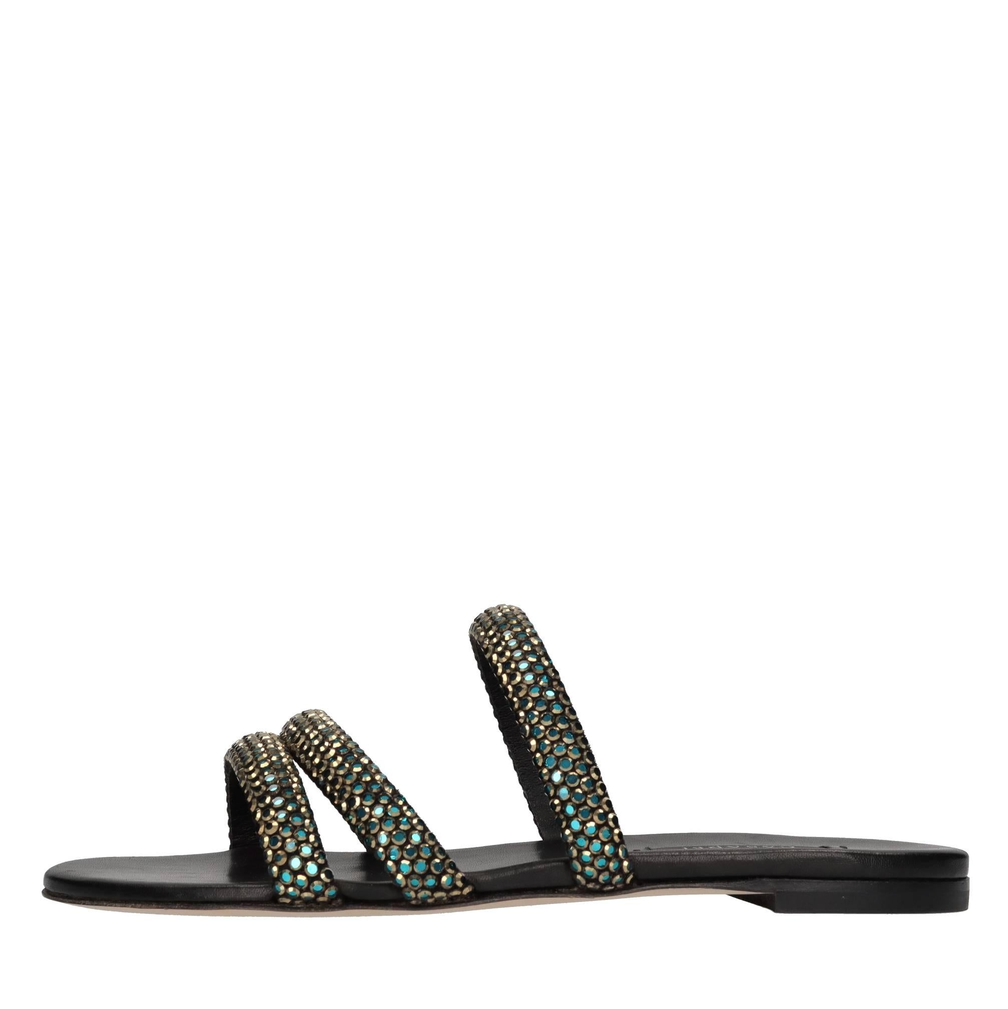 Sandali flat Olimpo Scarabeo in pelle e strass 