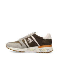 Sneakers in pelle scamosciata, tessuto e inserti in pelle 