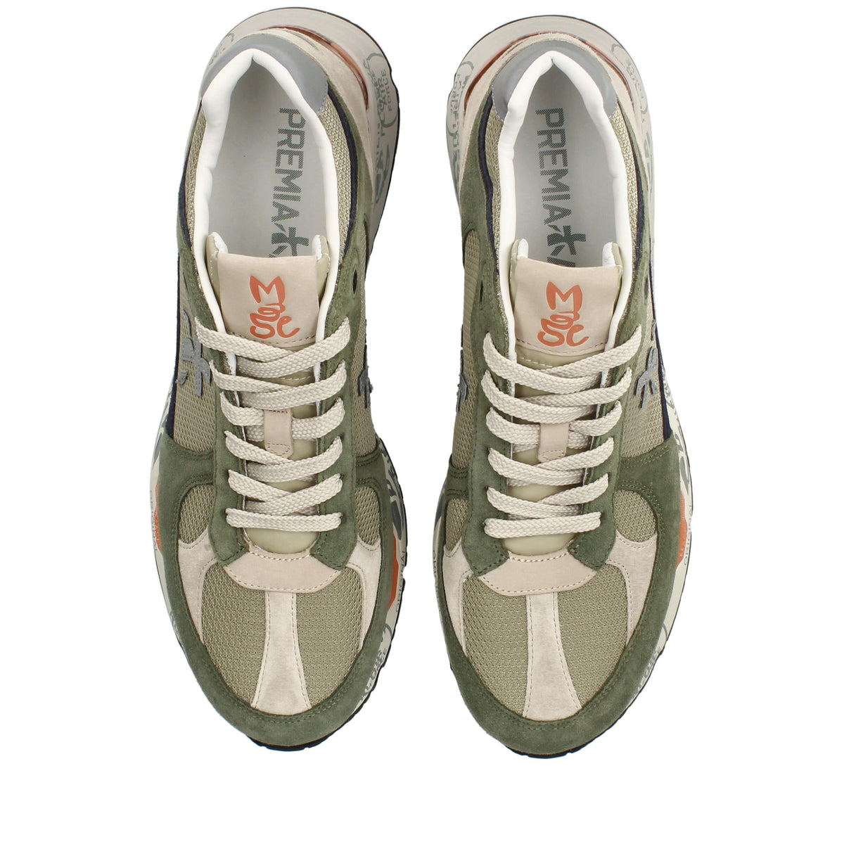 Sneakers in pelle scamosciata, tessuto e inserti in pelle 