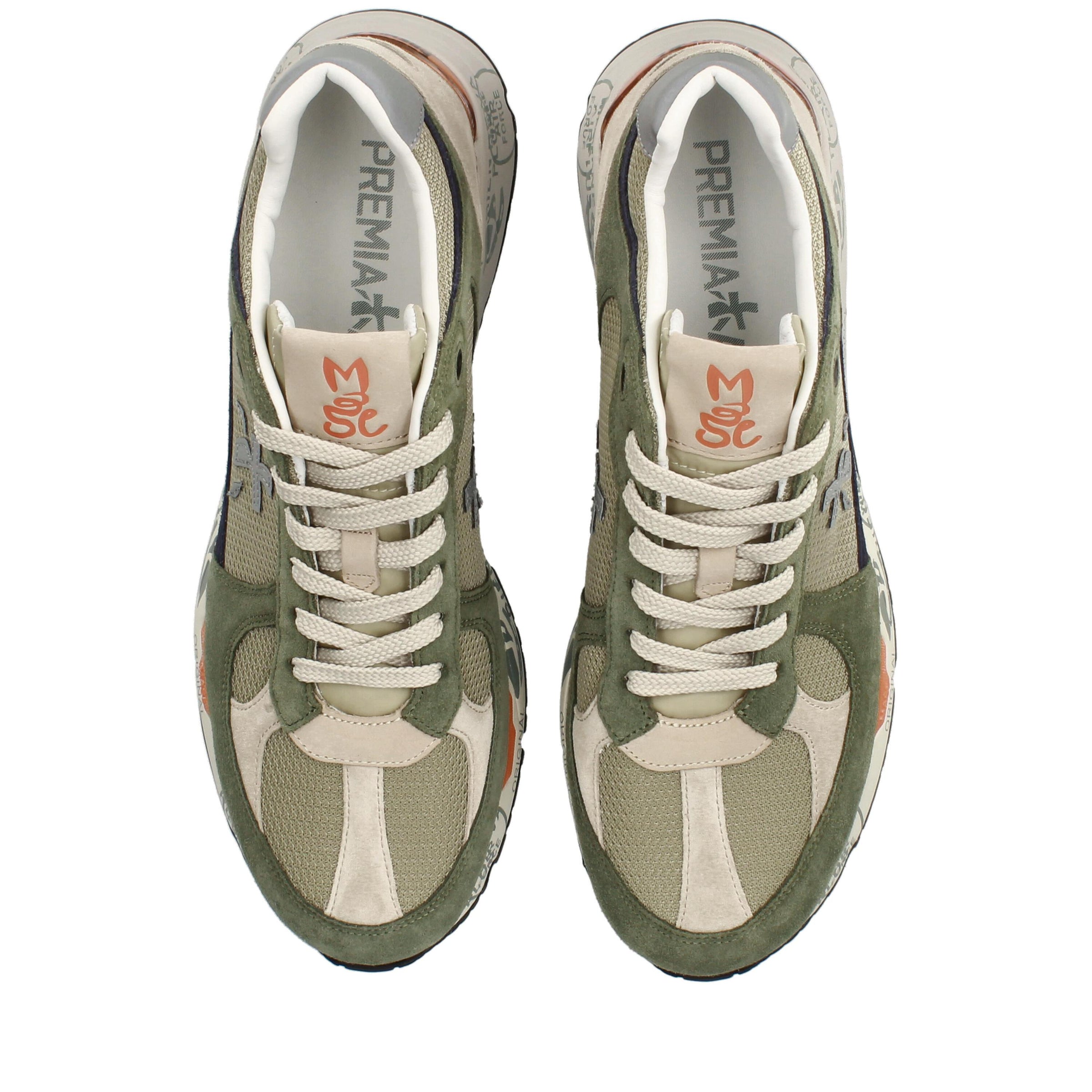 Sneakers in pelle scamosciata, tessuto e inserti in pelle 