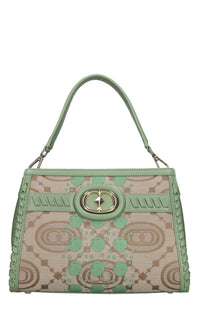 Borsa monogram in pelle e tessuto 