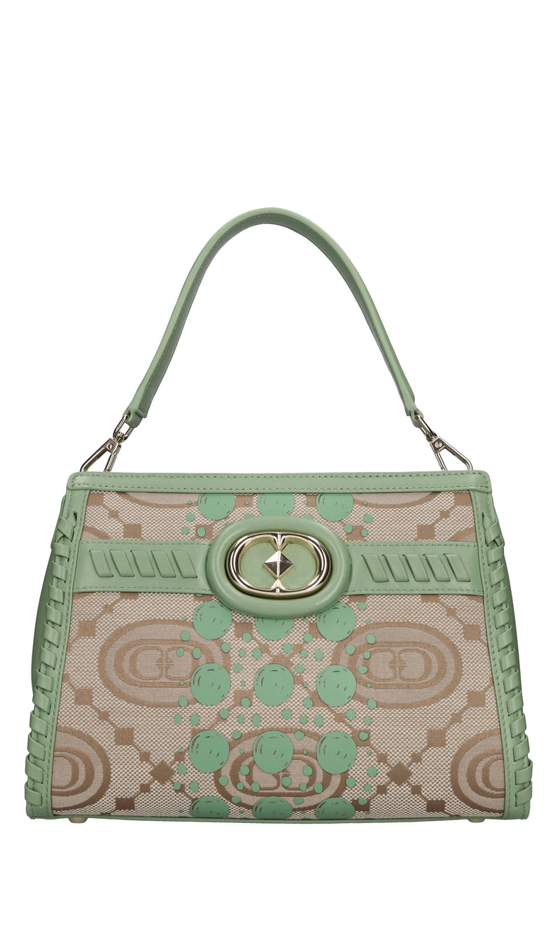 Borsa monogram in pelle e tessuto 