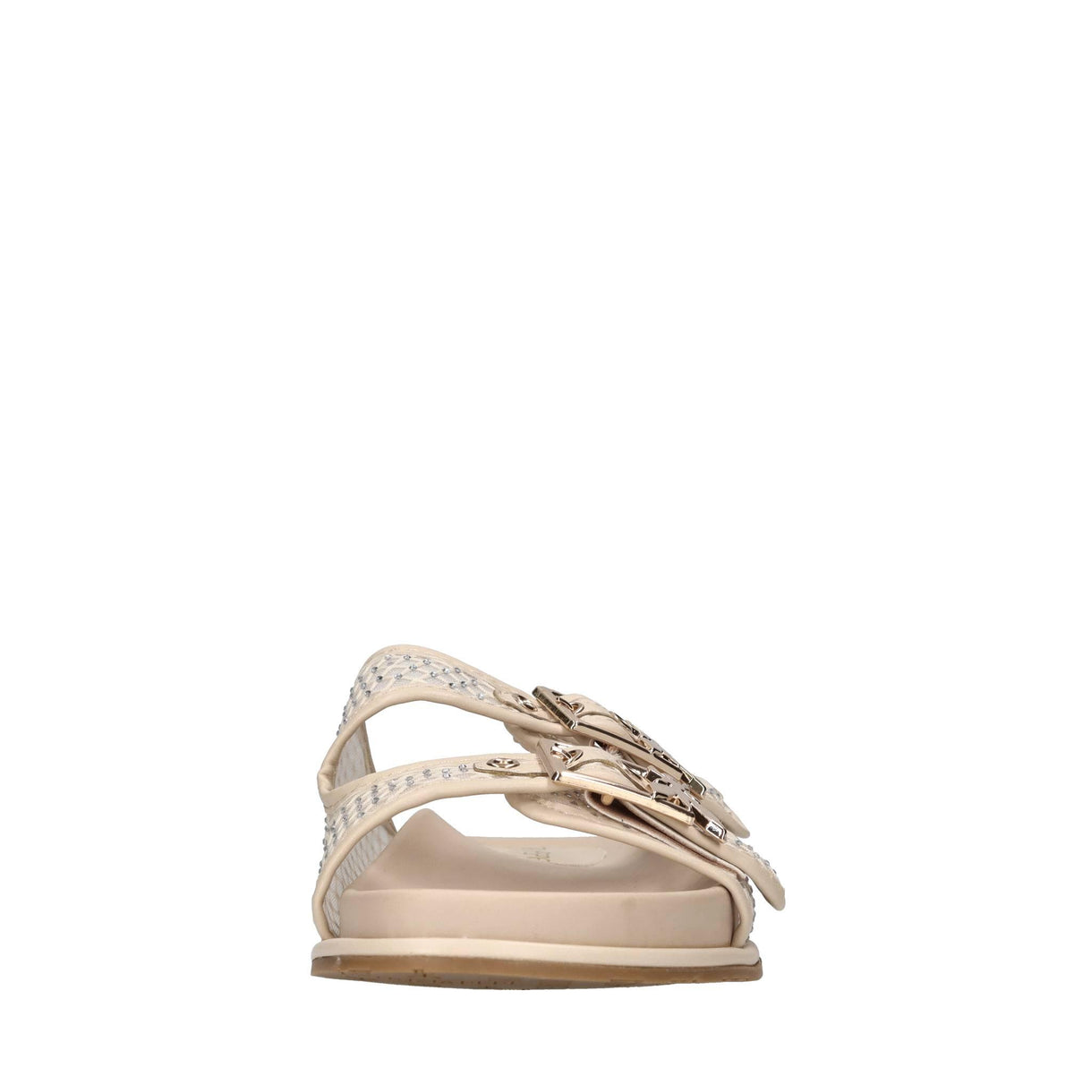 Mules in ecopelle, rete in tessuto e strass 