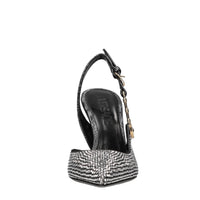 Décolleté slingback in pelle e strass 