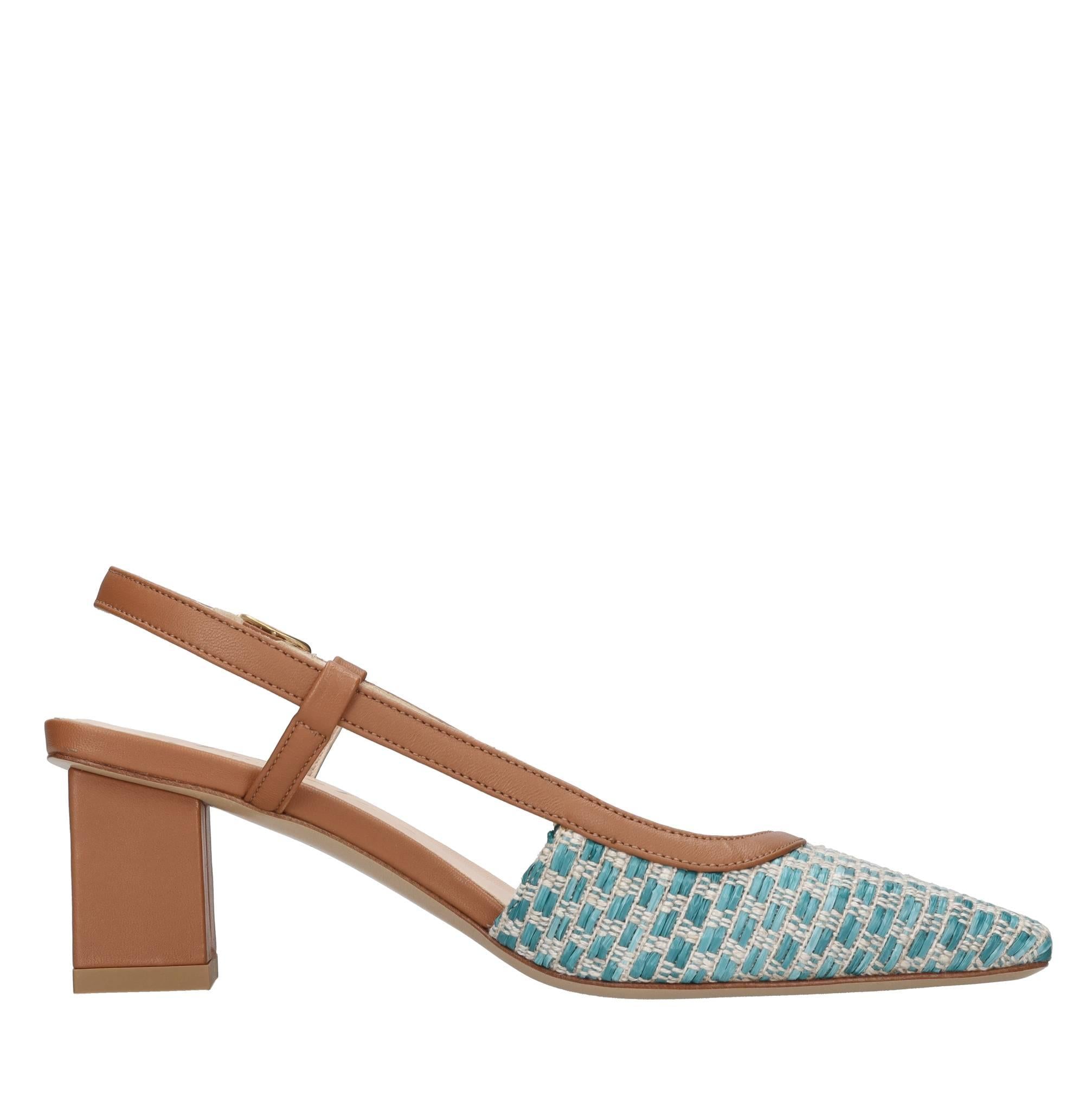 Décolleté slingback in rafia e pelle 