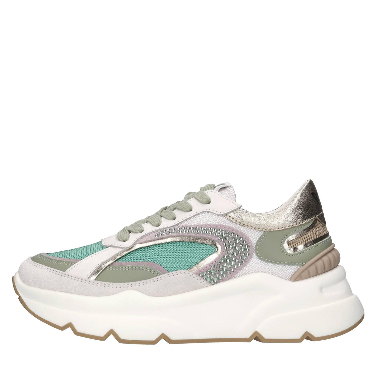 Sneakers in pelle,tessuto e strass 