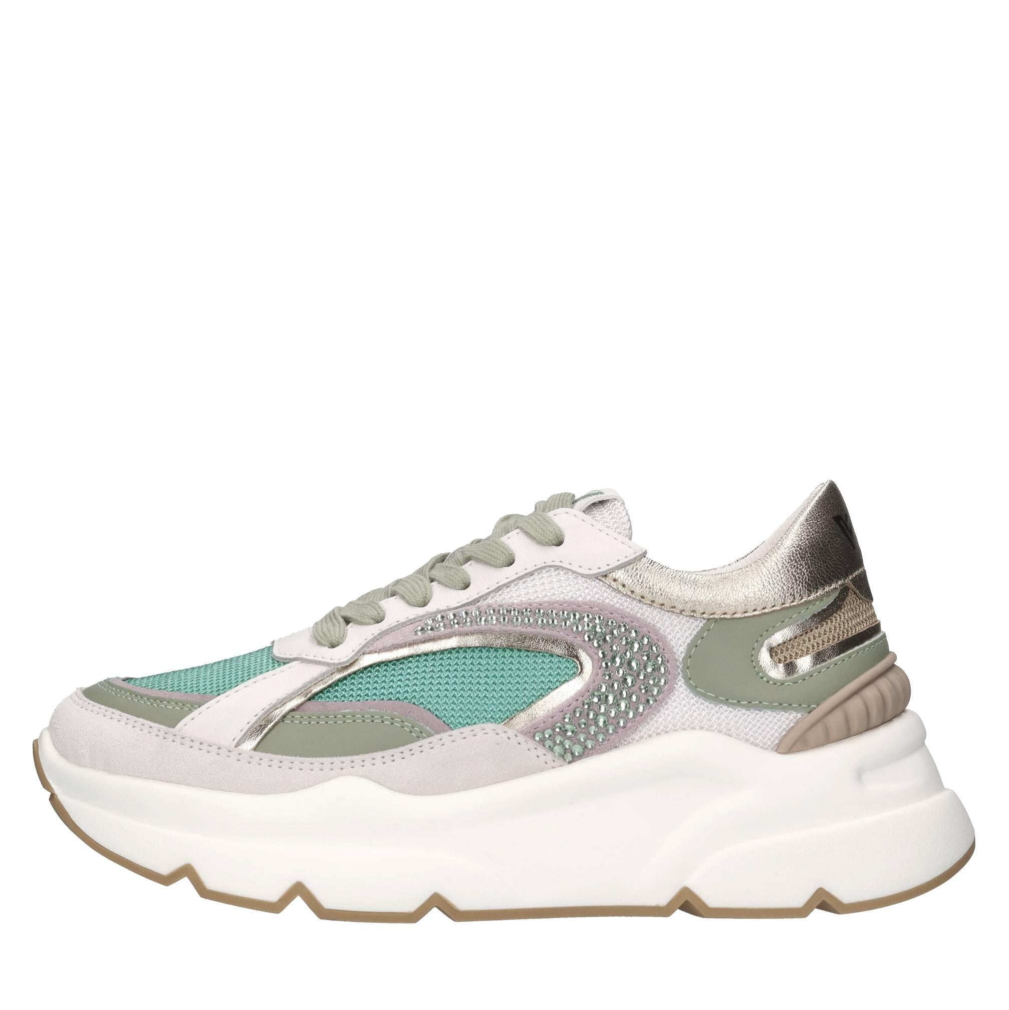 Sneakers in pelle,tessuto e strass 