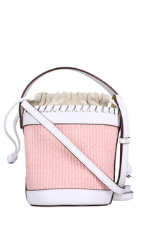 Borsa in rafia con inserti in ecopelle 
