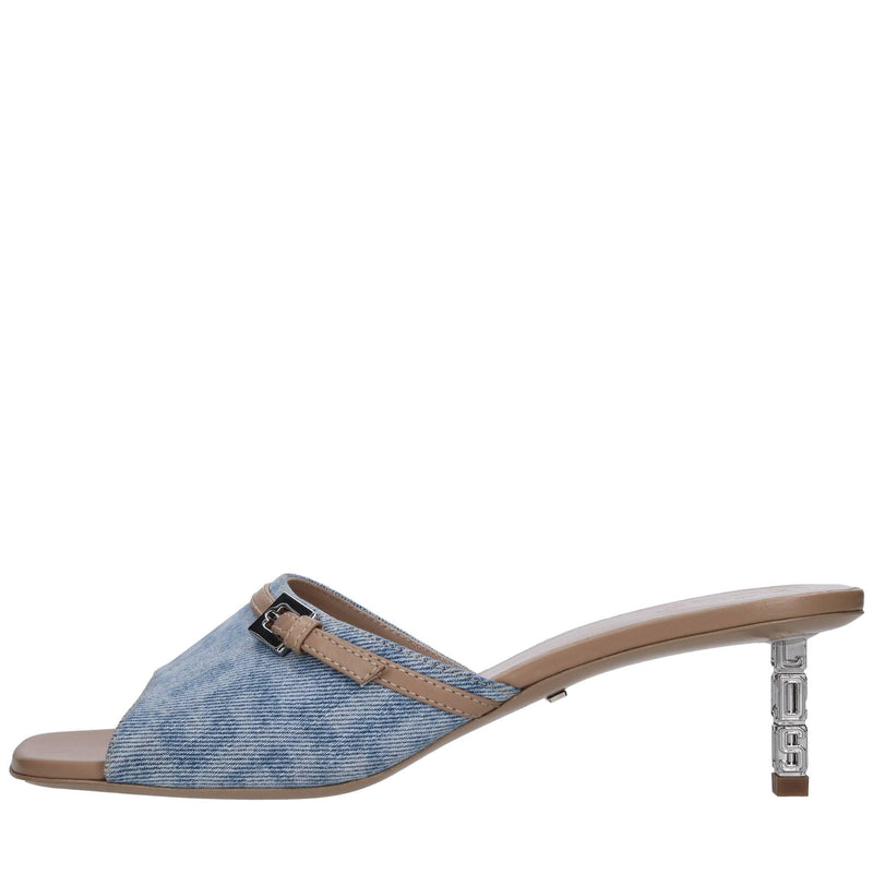 Mules in pelle e tessuto 