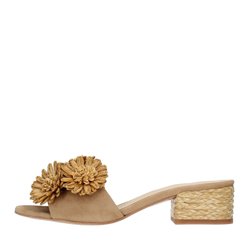 Mules modello FIORE in pelle e rafia 