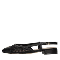 Flat in ecopelle,rete in tessuto e strass 