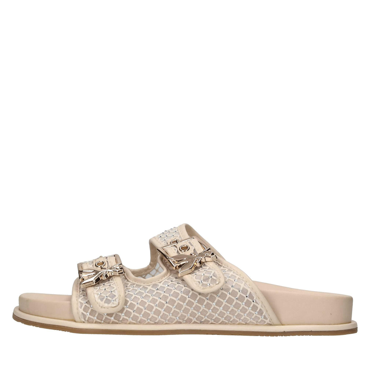 Mules in ecopelle, rete in tessuto e strass 