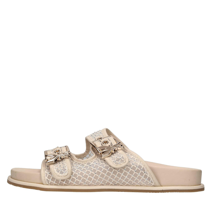 Mules in ecopelle, rete in tessuto e strass 