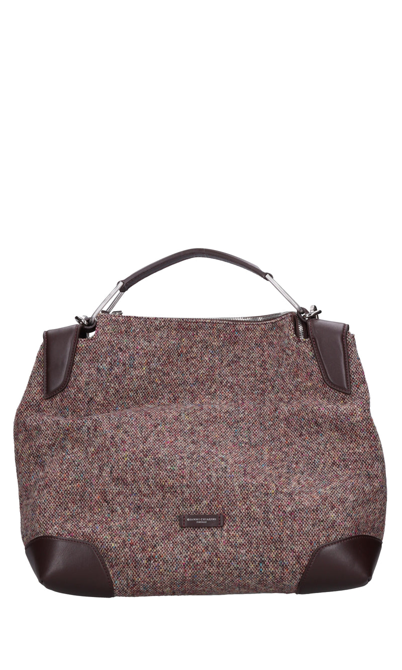 Borsa in tessuto con inserti in pelle 
