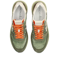 Sneakers in pelle scamosciata, tessuto e inserti in pelle 
