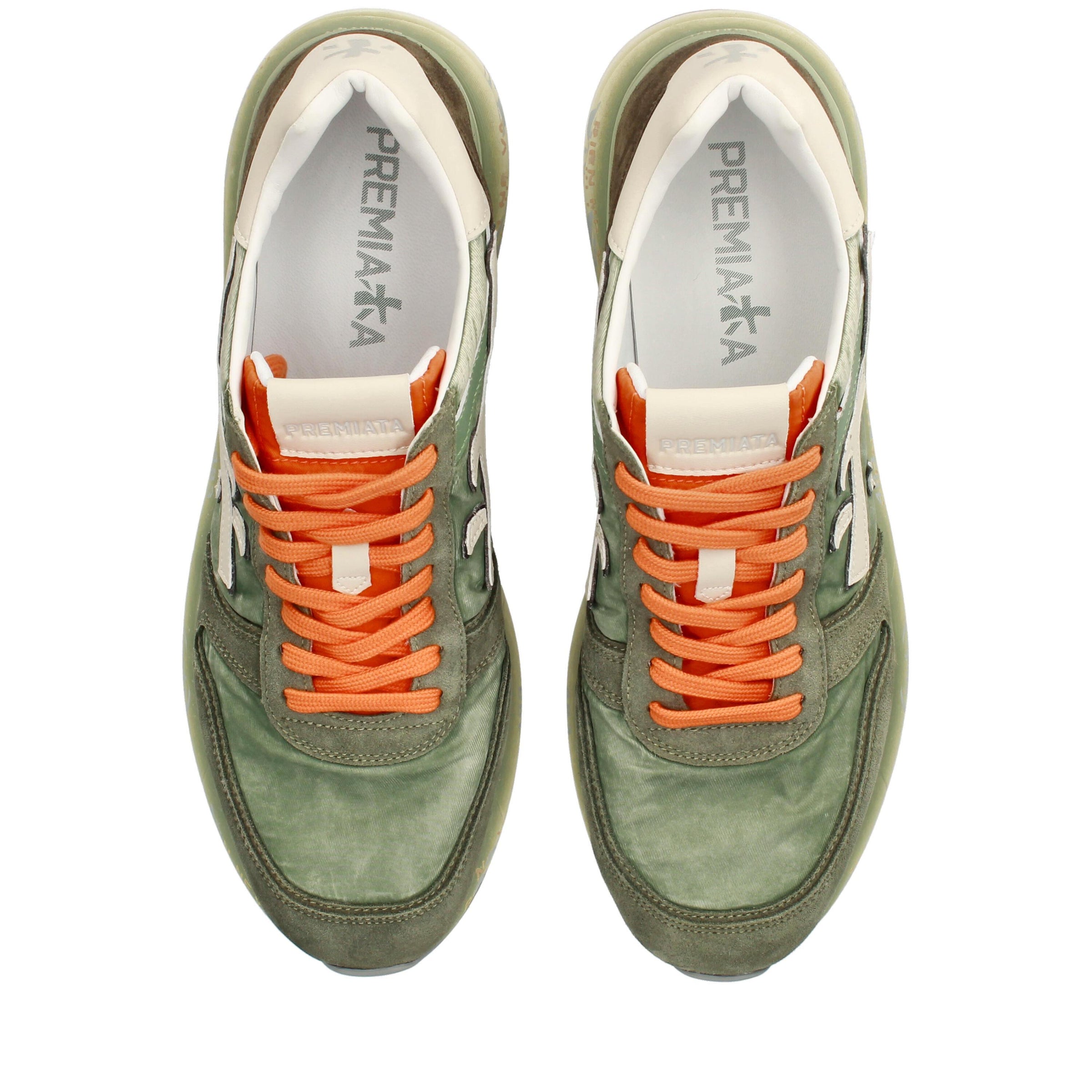 Sneakers in pelle scamosciata, tessuto e inserti in pelle 