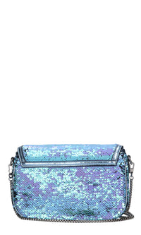 Borsa in pailletes e inserti in pelle 