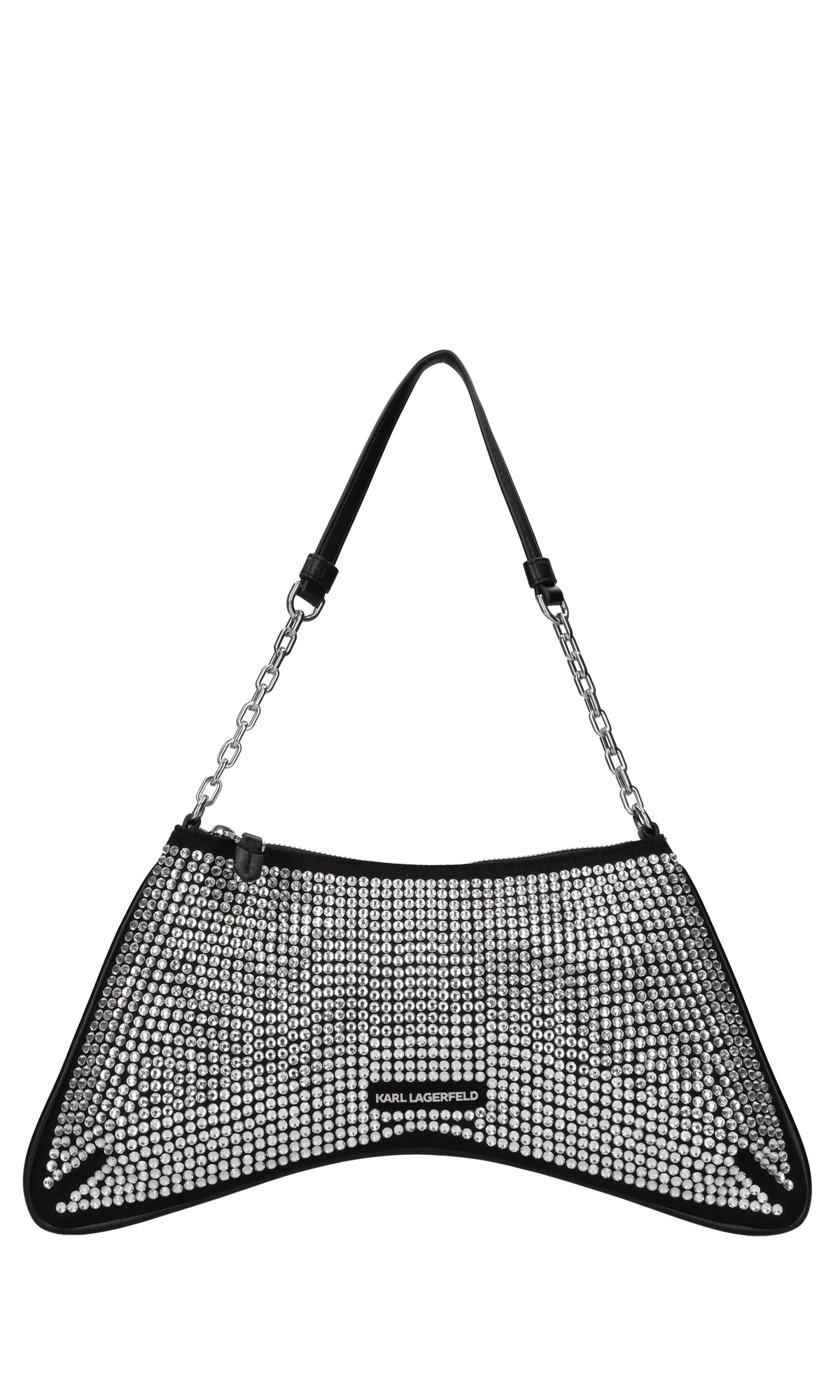Borsa in tessuto con strass ed ecopelle 