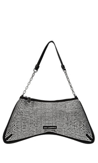 Borsa in tessuto con strass ed ecopelle 