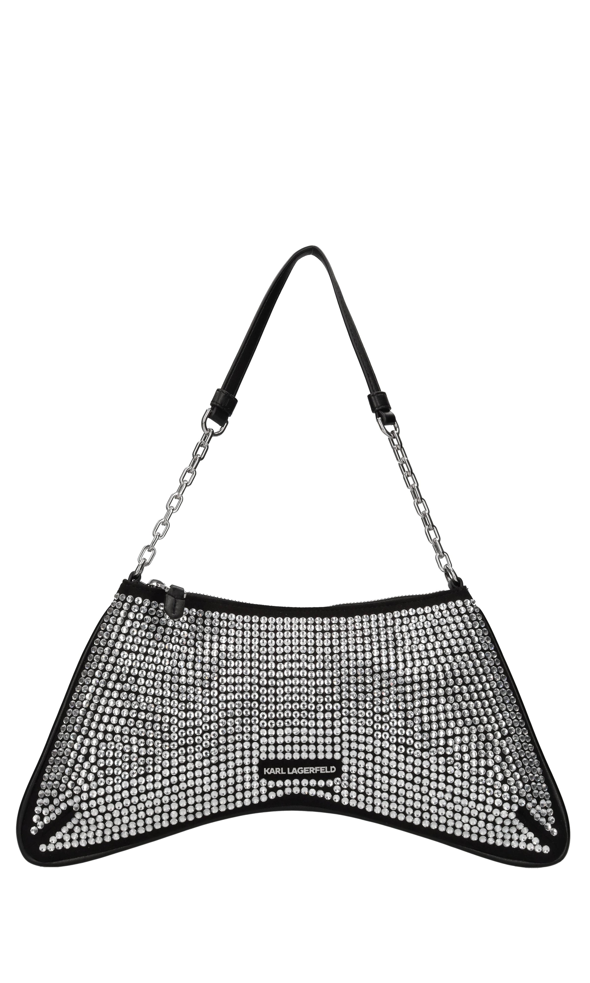 Borsa in tessuto con strass ed ecopelle 