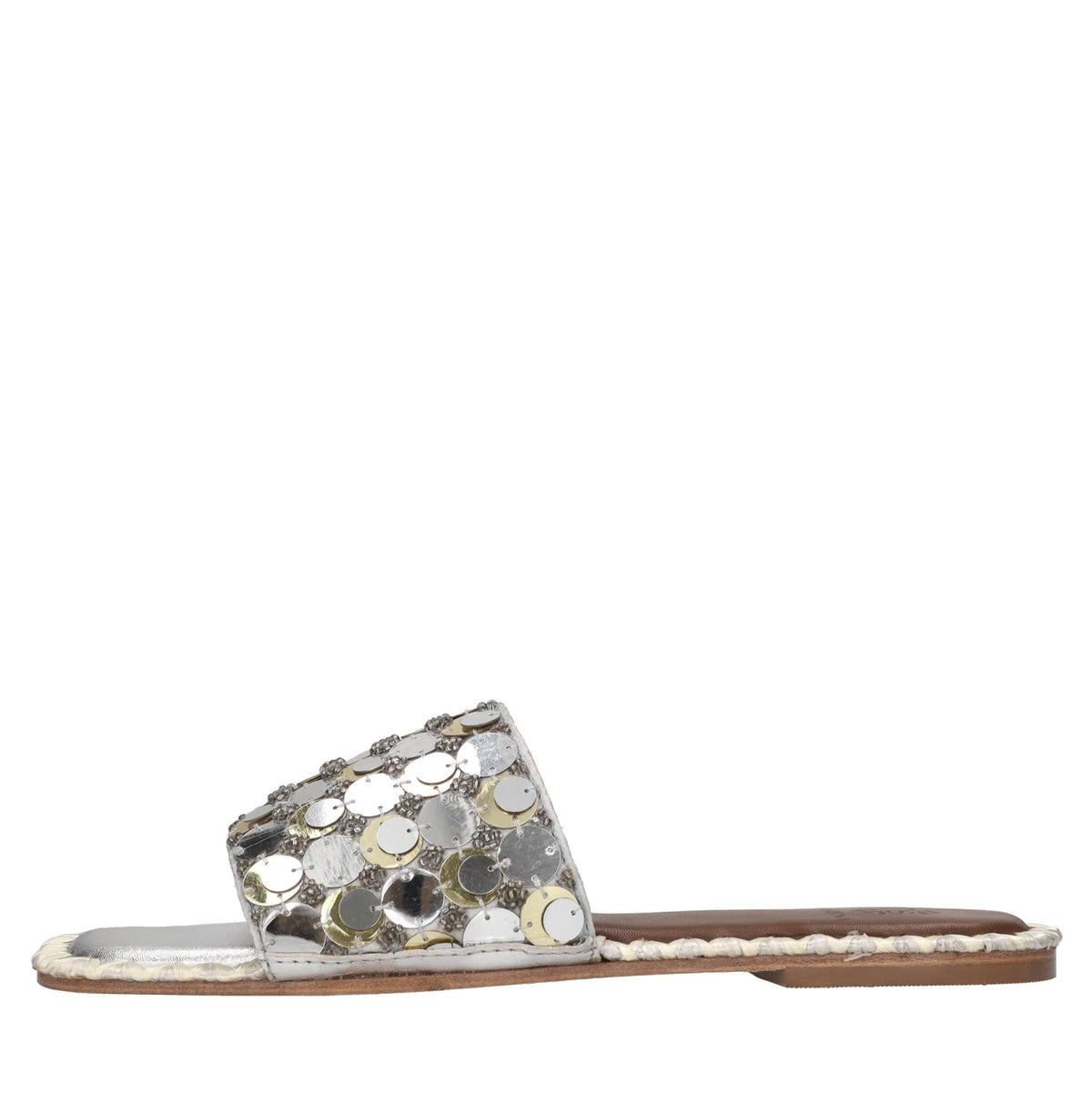 Mules in tessuto e paillettes 