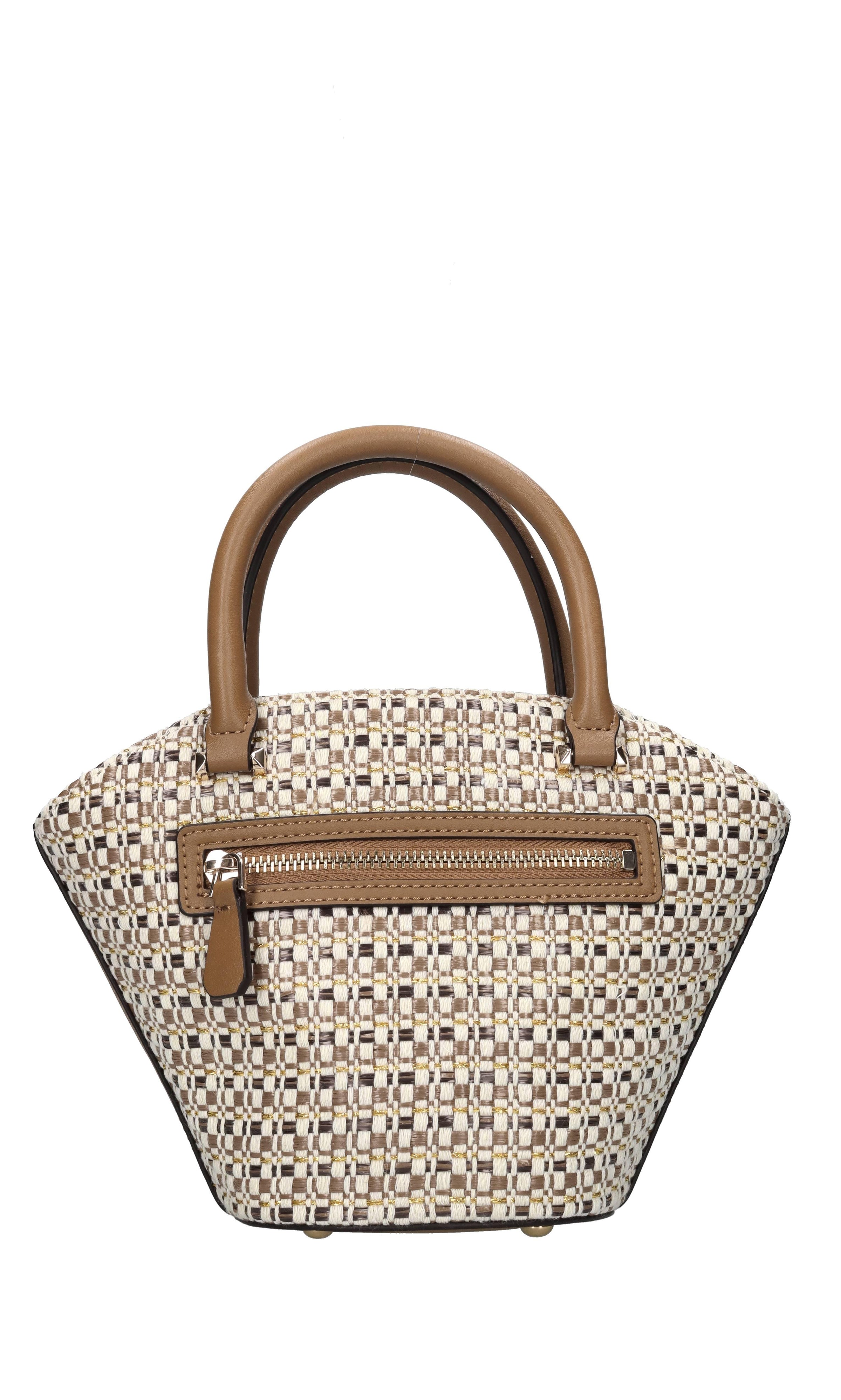 Borsa in tessuto, rafia ed ecopelle 