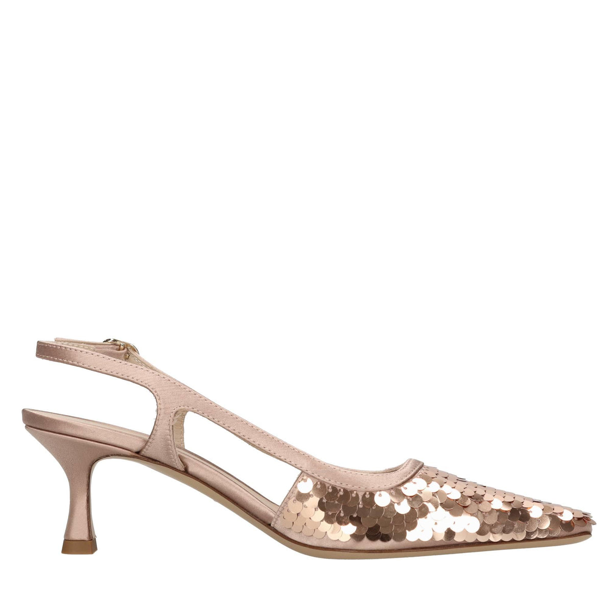 Décolleté slingback in raso e paillettes 