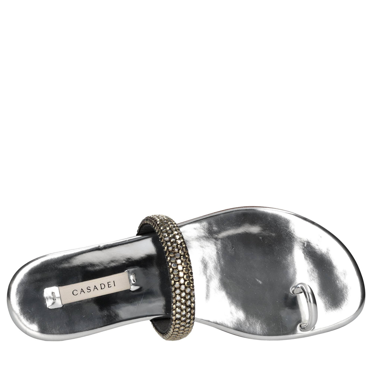Sandali flat Olimpo in tessuto specchiato e strass 