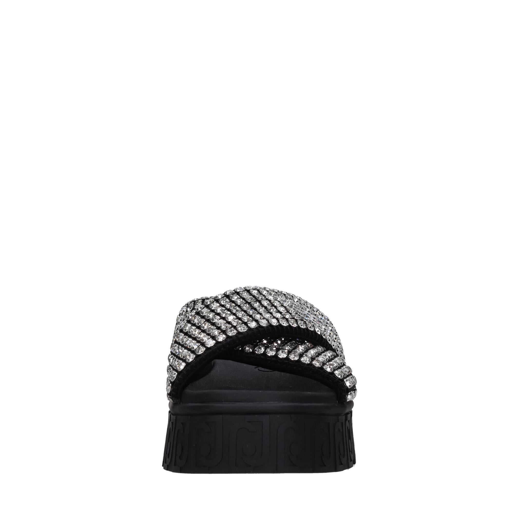 Mules in tessuto e strass 