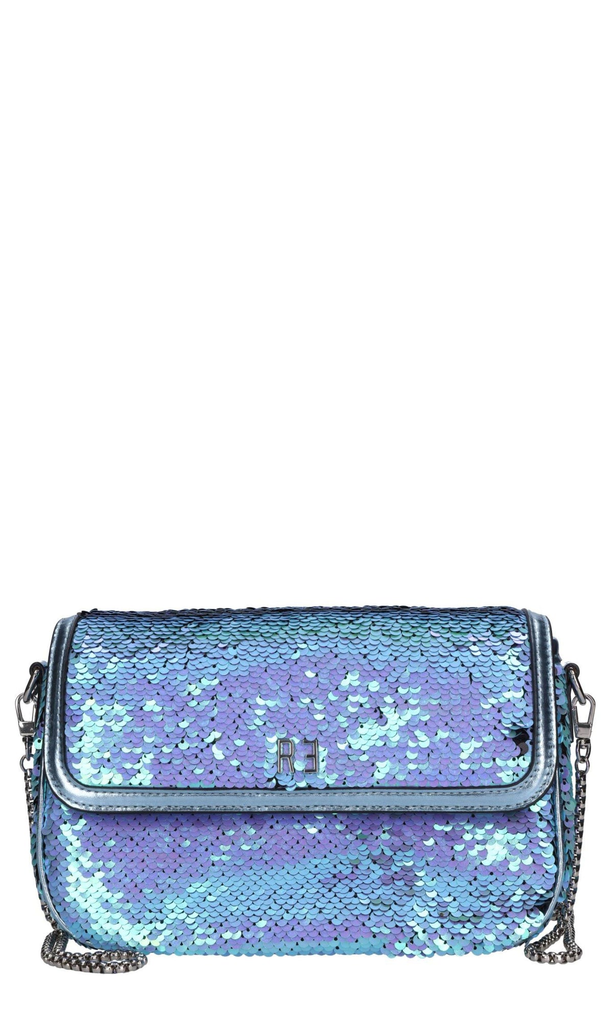 Borsa in pailletes e inserti in pelle 