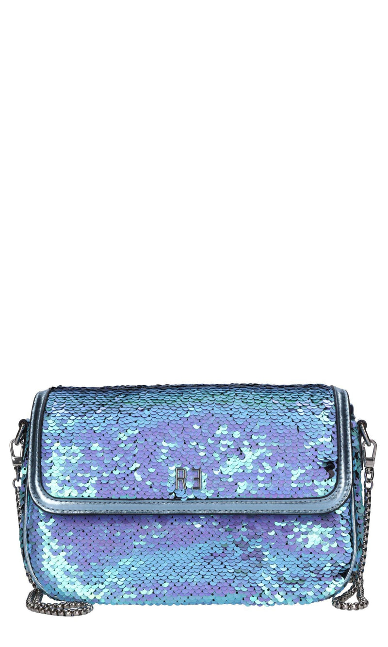 Borsa in pailletes e inserti in pelle 