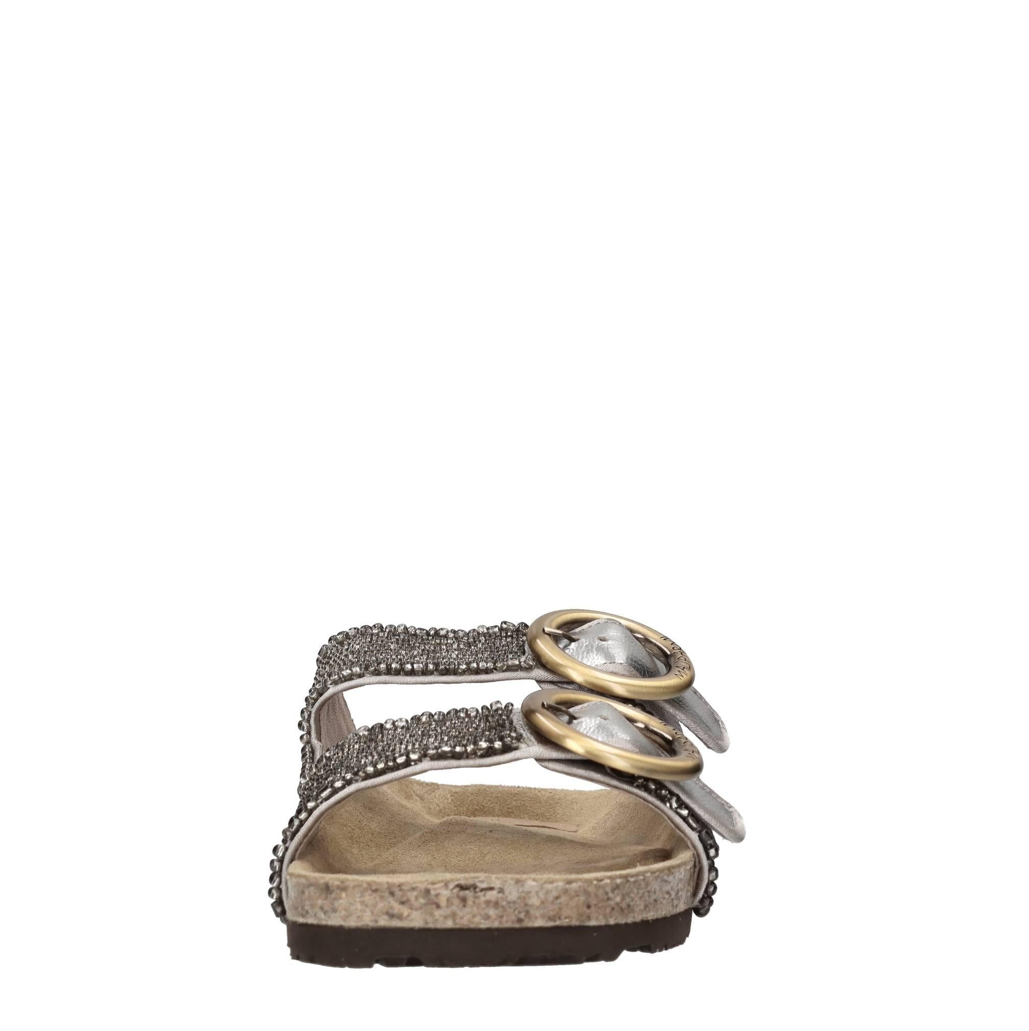 Mules in pelle, tessuto e perline 