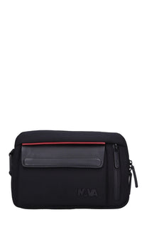 Borsa in tessuto con inserti in ecopelle 