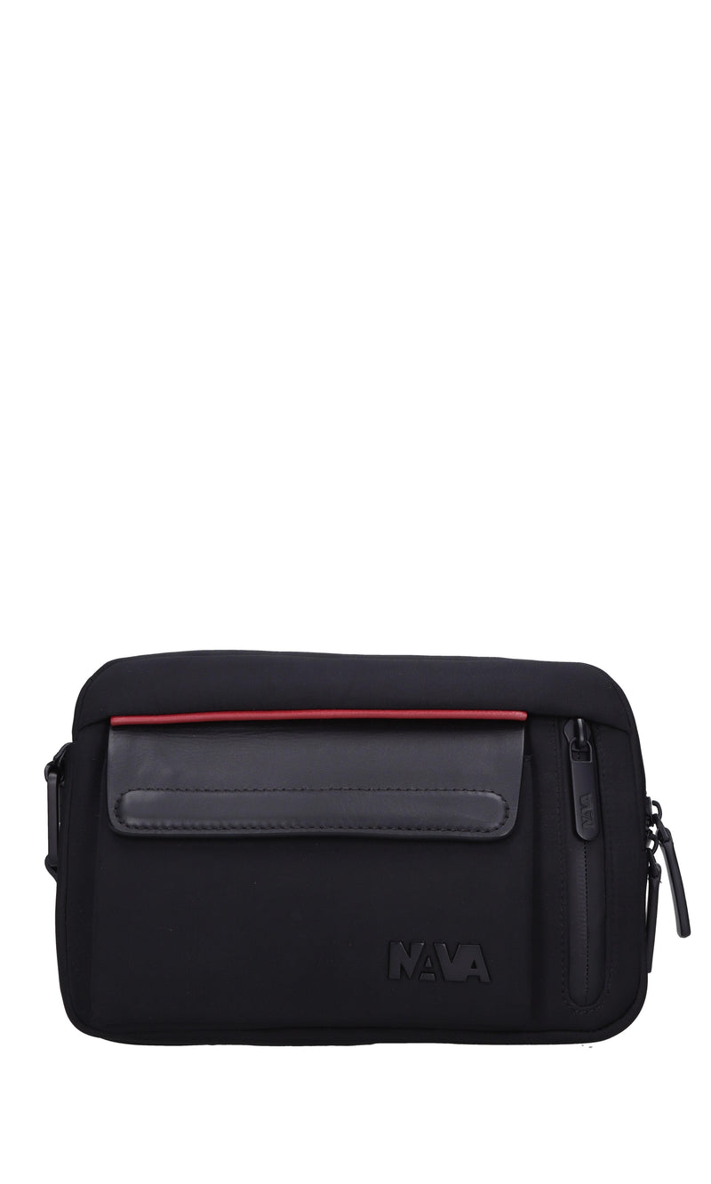 Borsa in tessuto con inserti in ecopelle 