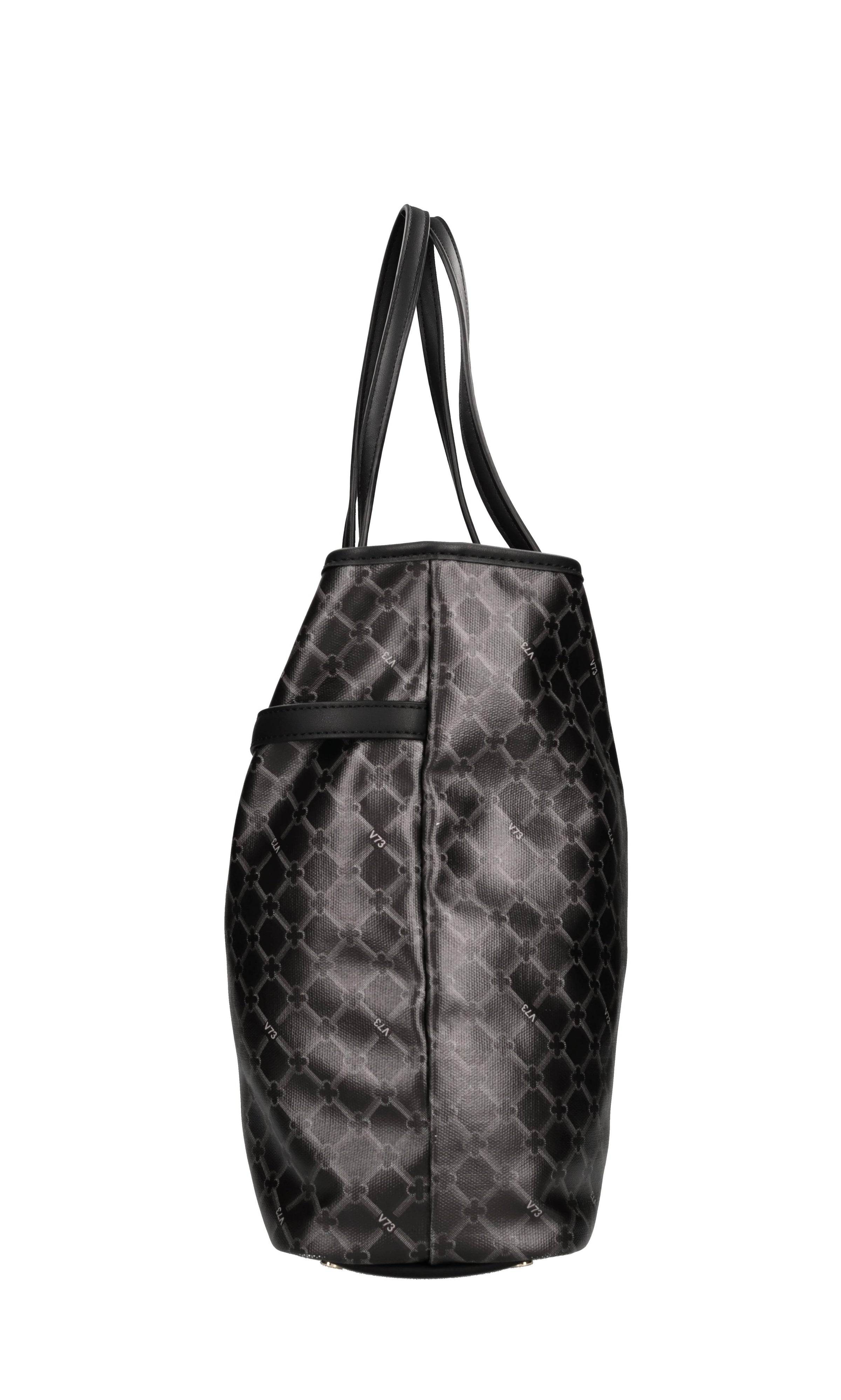 Borsa  sfoderata in canvas spalmato e stampato con allover logato V73 