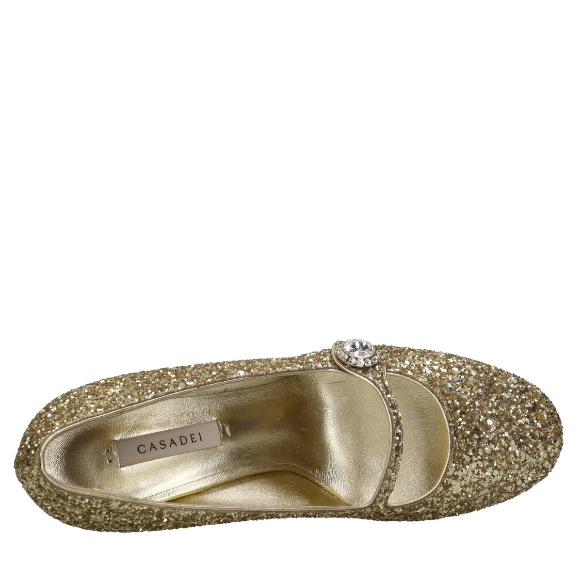 Décolleté in tessuto glitter con applicazione gioiello 