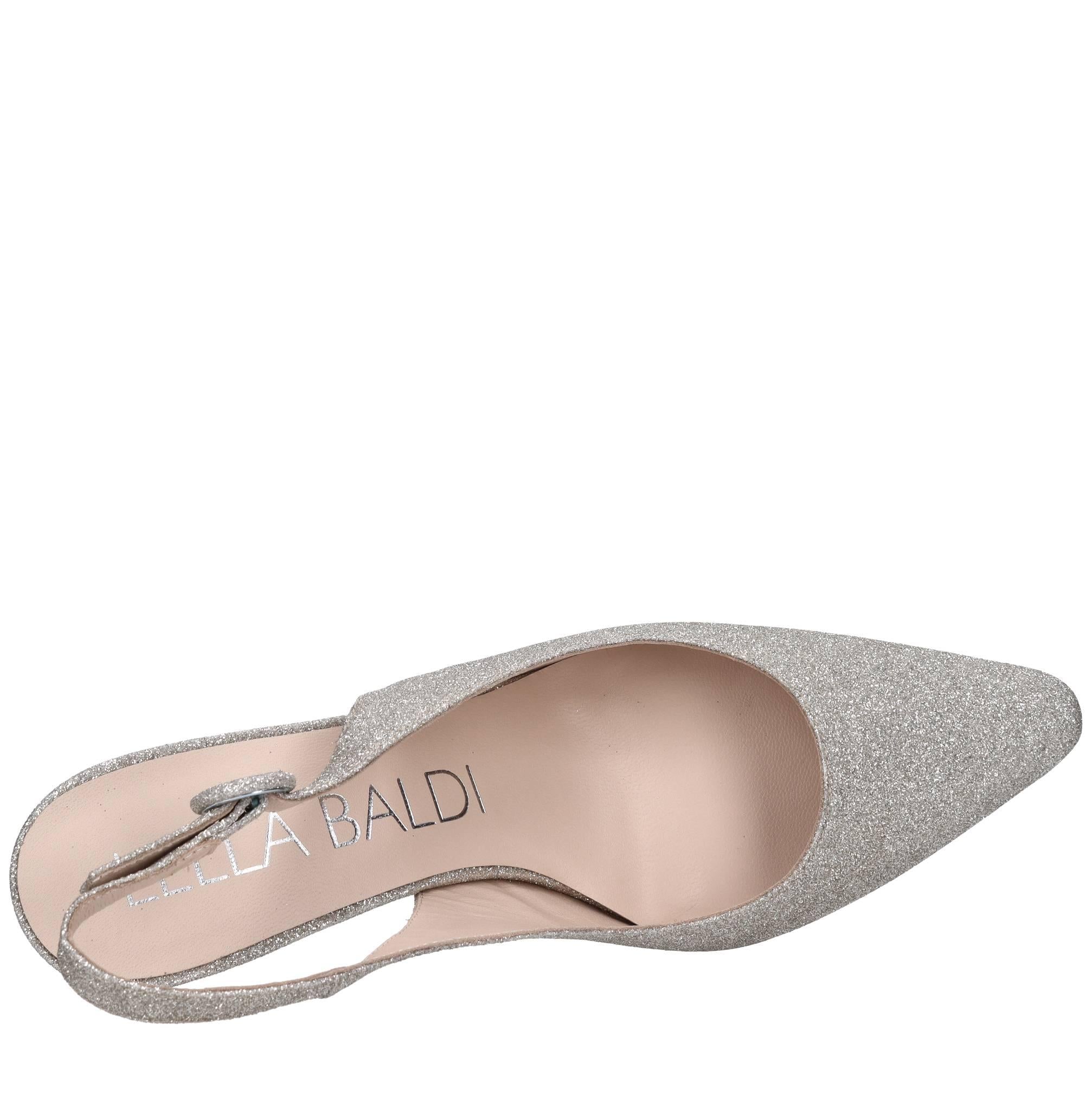 Décolleté slingback in pelle e glitter 