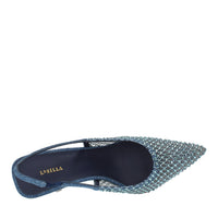 Décolleté Slingback modello GILDA in tessuto e rete argentata 
